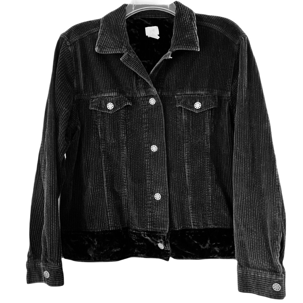 J.Jill Black Corduroy Jacket, Sz. MT, Corduroy w/ Velvet Trim at Waist